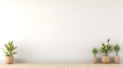 modern white minimalist interior blank wall with plants pot, copyspace