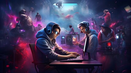 A gamer immersed in the world of e-sports. The future of the gaming industry. Generation AI.