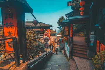 Selbstklebende Fototapete Grau 2 Jiufen, Taiwan - April,7 2019 : A Mei Tea House, a famous tourist attraction from a well-known animation, is located on Jiufen Old Street in Taiwan.