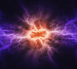 Blue and red fractal lightning background, electrical abstract