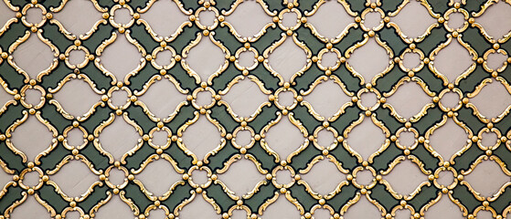 Green, white and gold ancient wall decoration in high detail texture 
