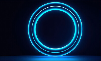 Blue neon light circle on wall.