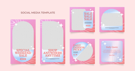 social media template banner blog fashion sale promotion. fully editable instagram and facebook square post frame puzzle organic sale poster. gradient red pink vector background
