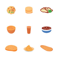 Set of different types of food on white background.