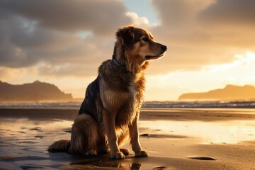 Dog beach. Sunny day animal. Generate Ai