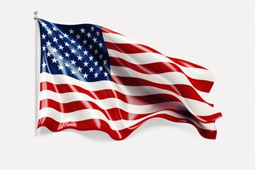 United States flag waving in the wind on white background