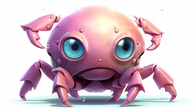 cartoon Crab by kee keon zhi on a white background.Generative AI
