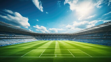 Sunny Day at the Stadium: Grassy Football Field and Blue Sky