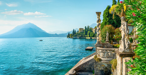 Lake Como from villa - obrazy, fototapety, plakaty