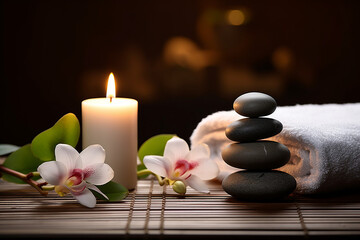 Fototapeta na wymiar Candles and Stones: Meditation Tranquility