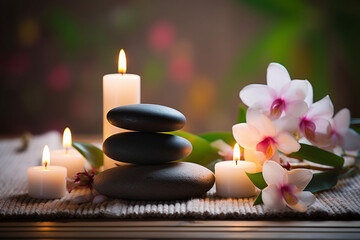 Obraz na płótnie Canvas Candles and Stones: Meditation Tranquility