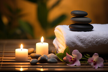 Obraz na płótnie Canvas Candles and Stones: Meditation Tranquility