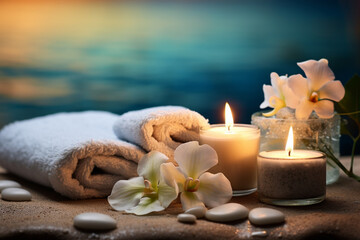 Fototapeta na wymiar Candles and Stones: Meditation Tranquility