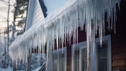 icicles on a roof - obrazy, fototapety, plakaty