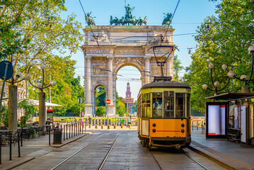 Yellow tram in Milan - 651982930