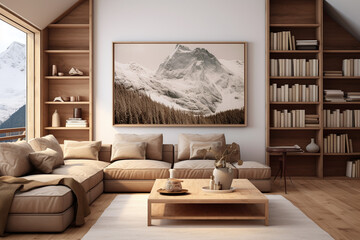 a library alps attic living room in the style of light