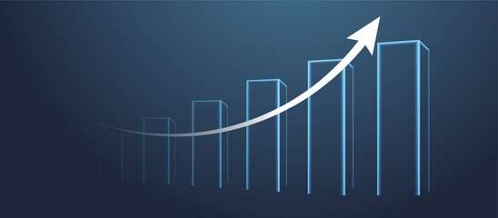 business graph showing growth vector om dark blue background
