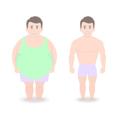Thin fat man, different mood, vector illustration