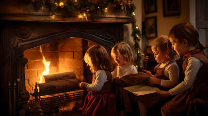 Obraz premium Anticipation in Amber Glow: The Magic of Christmas Stockings