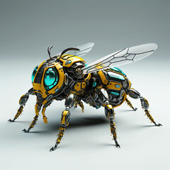 a technological robotic bee yellow and black