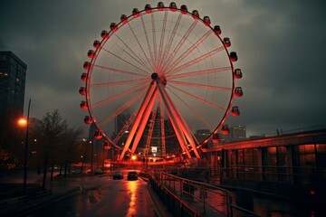 Fototapeta na wymiar Futuristic Ferris wheel city. Cruise ocean park. Generate Ai