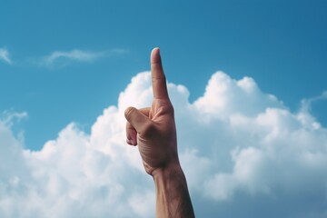 Thumb up finger on sky. Happy agree. Generate Ai