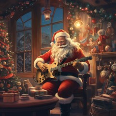 santa clause playing guitar