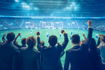 group of people cheering, cheer for a soccer game