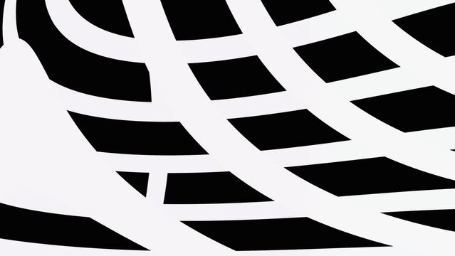 Animation of black and white geometric curvy lines pattern background.