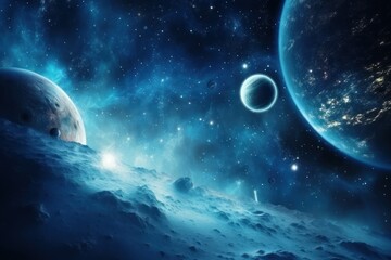 Fototapeta premium space in blue tones with planets and stars