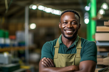 confident factory worker with arms crossed