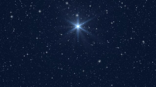 Star of Jesus against the background of the starry blue sky and snow