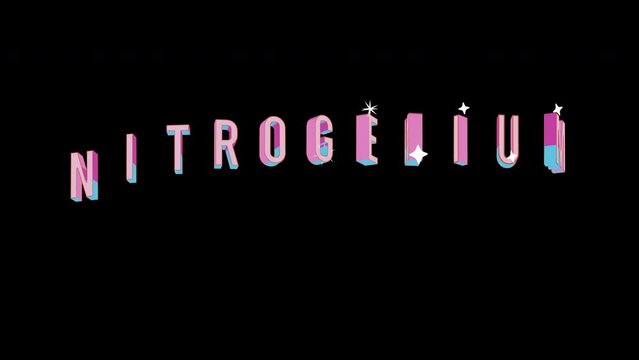 Bright letters jump merrily in the inscription NITROGENIUM Element of periodic table. Retro. Alpha channel black. In-Out looped. Alpha BW at the end. Looped from frame 120 to 240, Alpha BW at the end