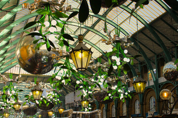 Christmas decorations on the roof of Covent Garden Market