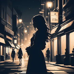 A silhouette of a girl at night, generated by AI

