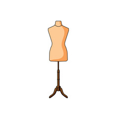 abstract clothes mannequin on wooden base on white background