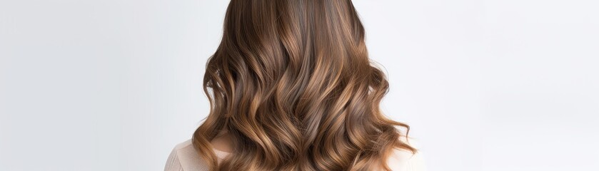 Naklejka premium Woman With Balayage Highlights Hair On White Background Panoramic Banner