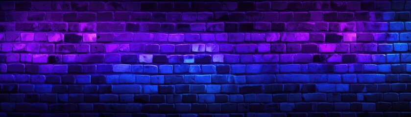 Fototapeta premium Brick Wall In Electric Purple Neon Colors Panoramic Banner