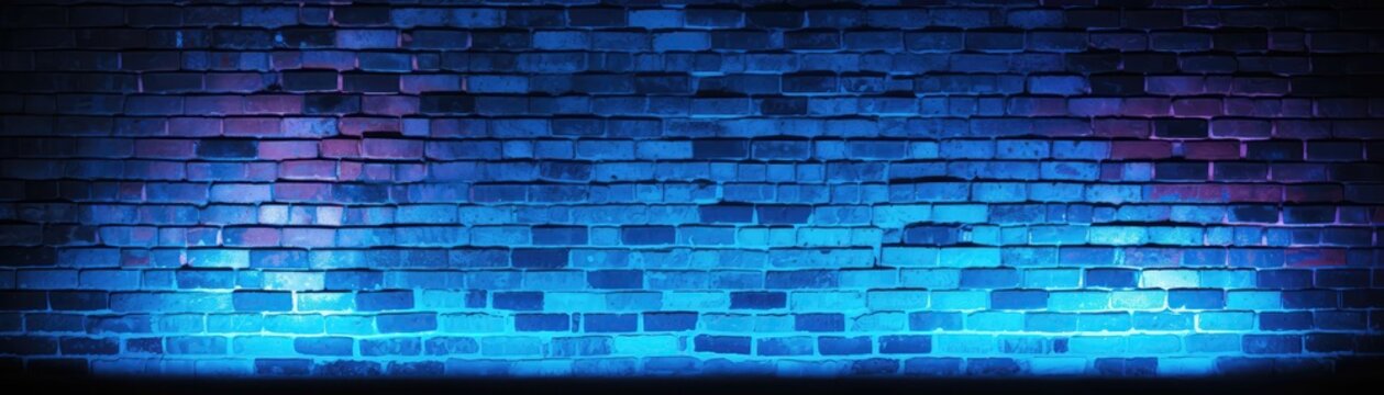 Brick Wall In Hyper Blue Neon Colors Panoramic Banner