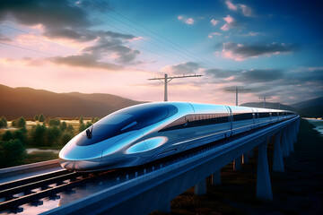 train in the city, ext-gen travel: supersonic, maglev trains with advanced tech power - obrazy, fototapety, plakaty