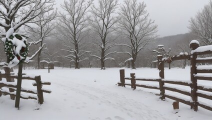 snow covered fence in winter