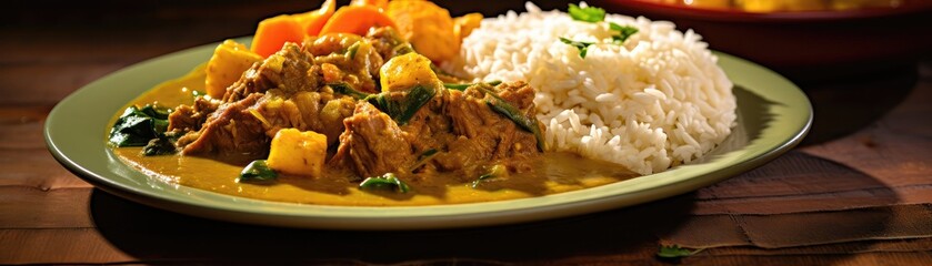 Curry Goat Jamaican Cuisine Panoramic Banner
