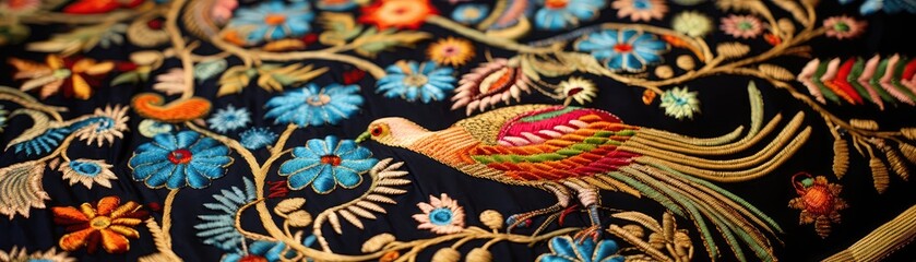 Exquisite Indian Embroidery Displays Intricate Designs Inspired By Ancient Traditions Panoramic Banner