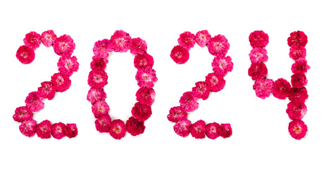 Inscription 2024 from fresh pink and red roses.
Happy New Year.