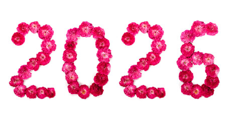 Inscription 2026 from fresh pink and red roses.
Happy New Year.