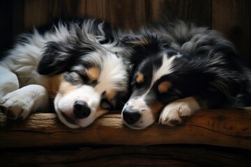 Cozy Two dogs sleeps together. Funny pet love. Generate Ai