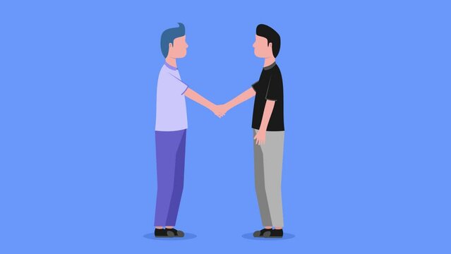 Animation of 2 men shaking hands on a blue background