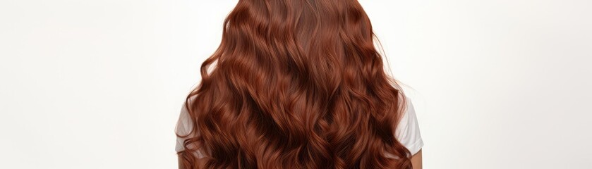 Fototapeta premium Long Brown Curly Hair , Rear View On White Background Panoramic Banner