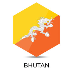 Reflective Flag icon of Bhutan hexongal shape isolated on white background. 