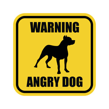 Vector Sign Yellow Color Angry Dog Isolated On White Background